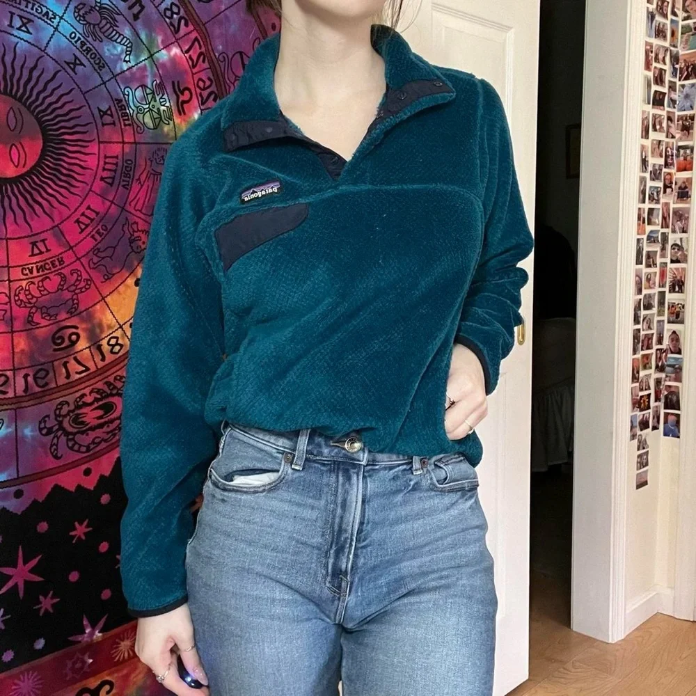 Patagonia Teal Fleece Pullover Synchilla Button Closure Sweater - Picture 4 of 6